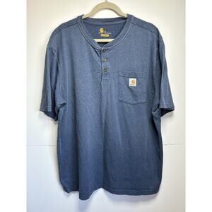 Carhartt Shirt Mens Extra Large XL Blue Original Henley Fit Pocket Casual